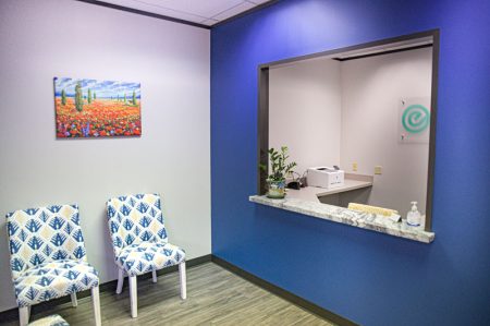 An interior view of the reception area at Ethos Endocrinology in Houston, Texas.